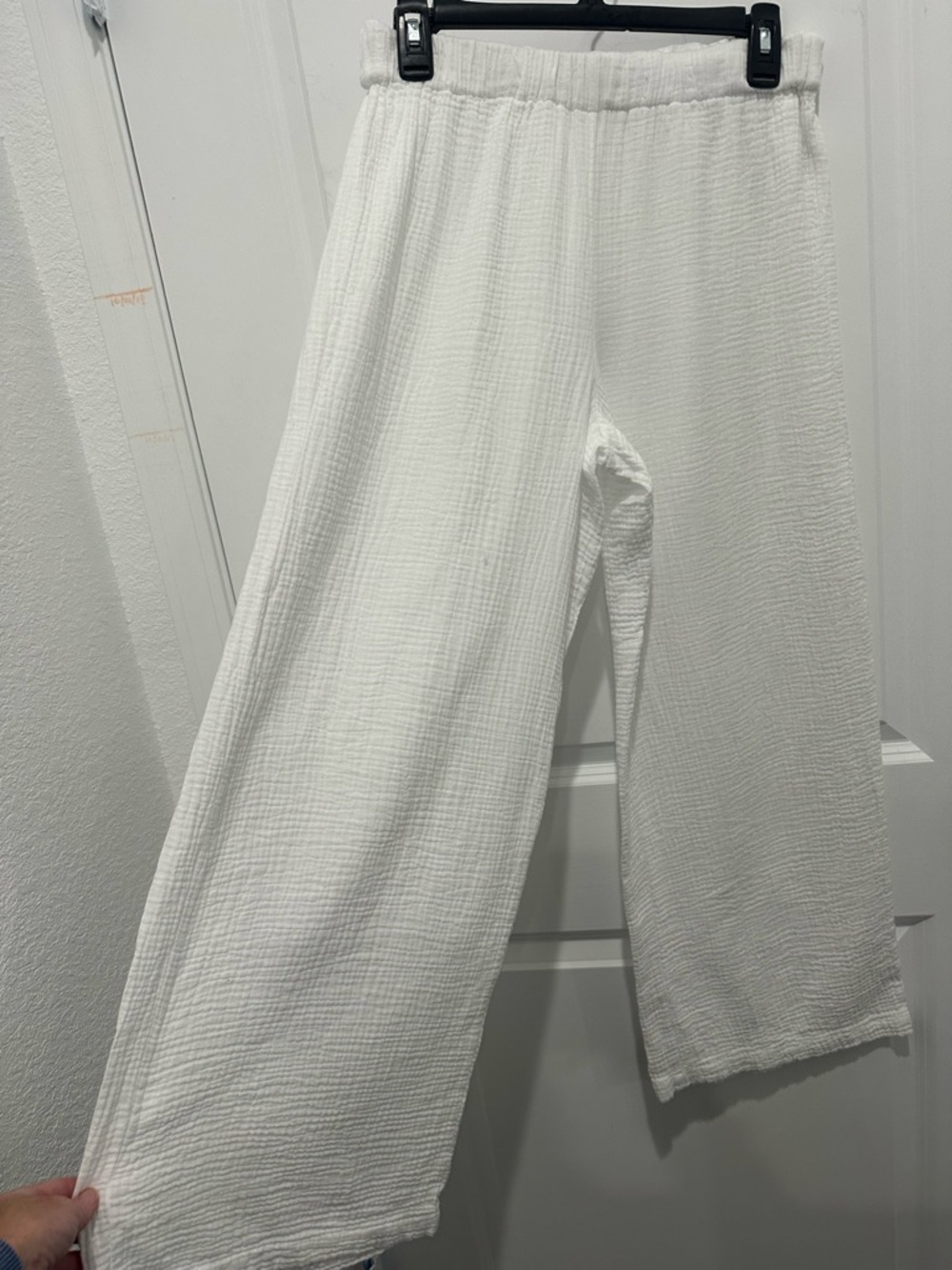 Just Living White Textured 100% Cotton Gauze Pull-On Wide Leg Pants